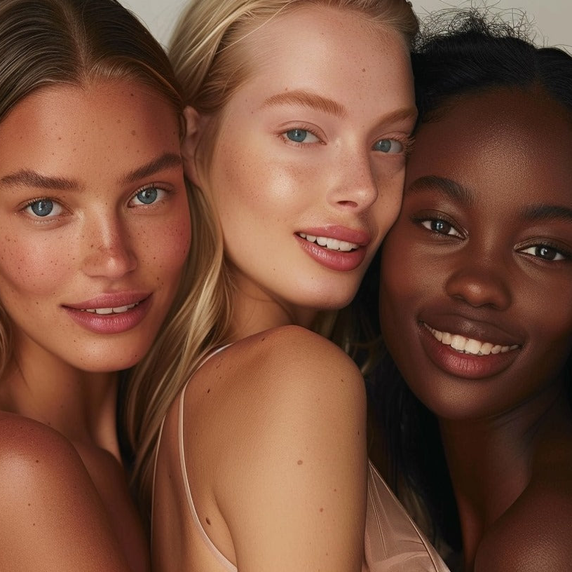 Women of different skin tones show their radiant complexions due to Radiant Shield green coffee oil serum